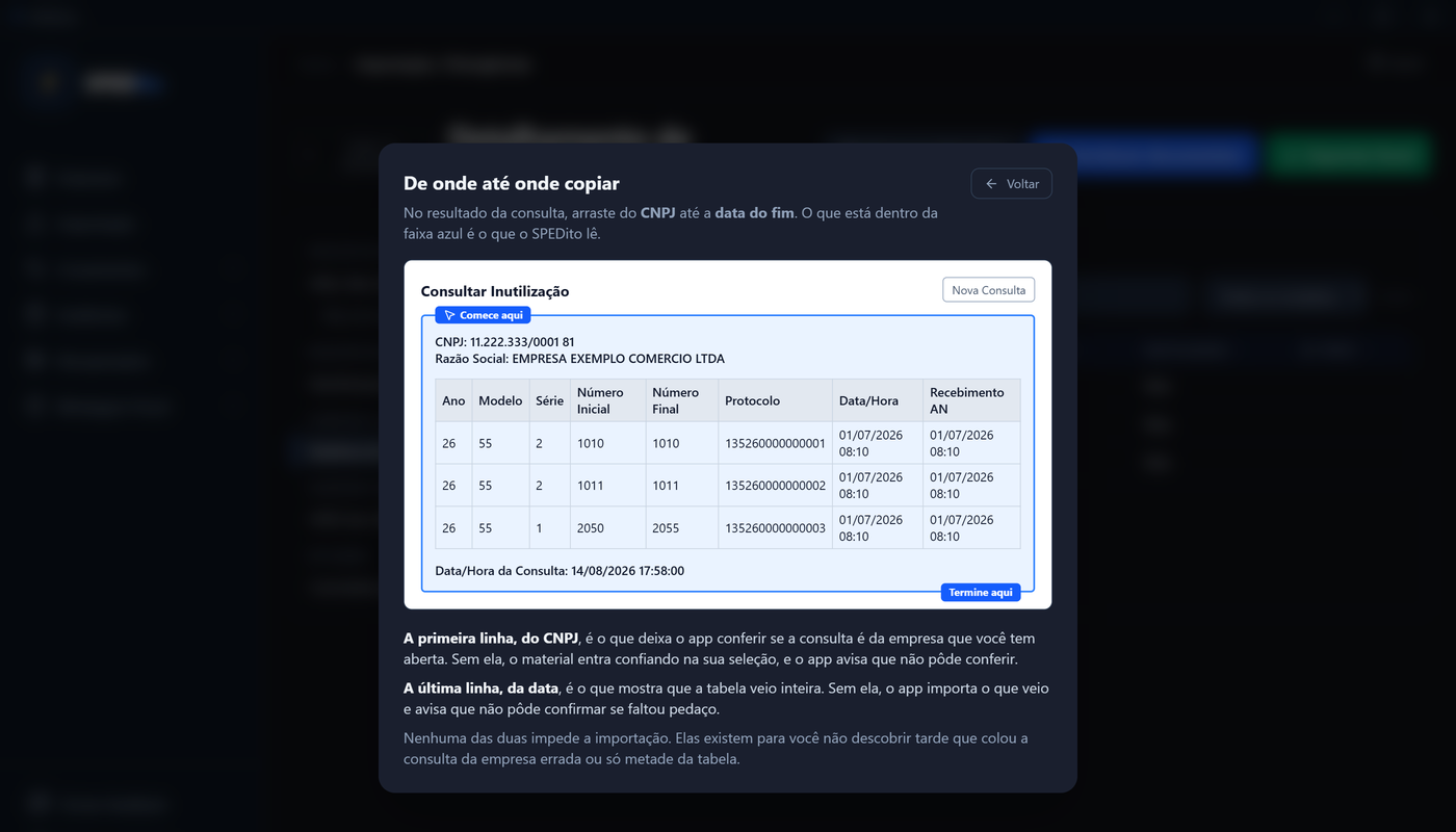 Mapa da seleção: a tela de resultado do portal com a faixa azul indo da linha do CNPJ até a data do fim da tabela