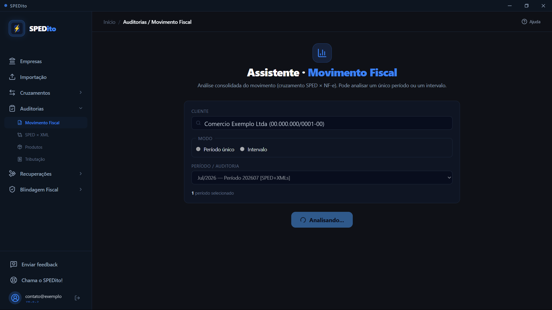 Botão no estado Analisando